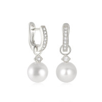 925 Silver Pavé Pearl Drop Huggie Earrings