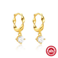 Gold-Tone Twisted Huggie Earrings with CZ Drop