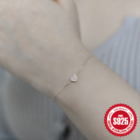 925 Silver Pavé Heart Charm Bracelet