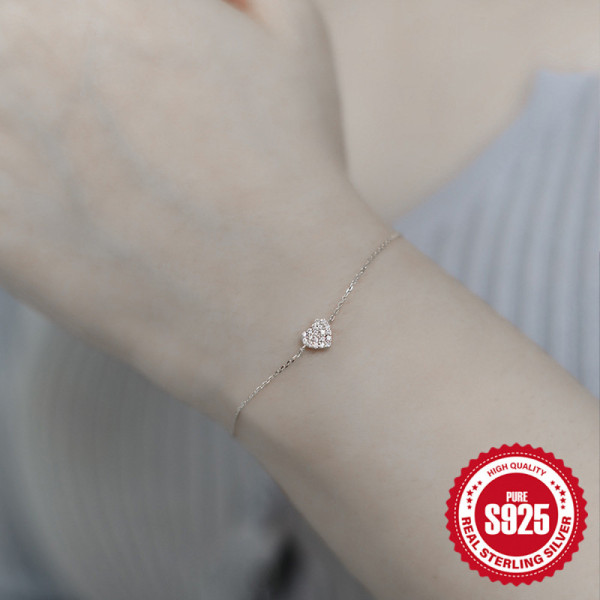 925 Silver Pavé Heart Charm Bracelet