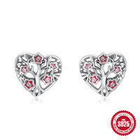 925 Silver Floral Heart Stud Earrings