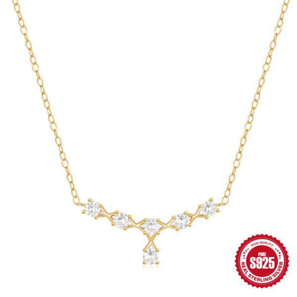 Gold-Plated Geometric Cubic Zirconia Necklace