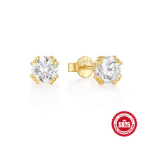 925 Silver Gold-Tone Cubic Zirconia Stud Earrings