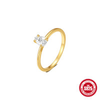 925 Silver Gold-Tone Solitaire Ring