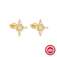 Gold-Plated Opal Celestial Stud Earrings