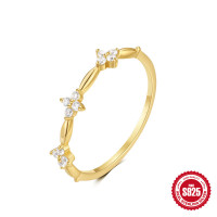 Gold-Plated Floral Cubic Zirconia Band