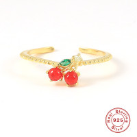 925 Silver Floral Cuff Ring with Red Stones