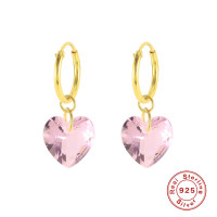 Gold Hoop Earrings with Pink Heart Crystals