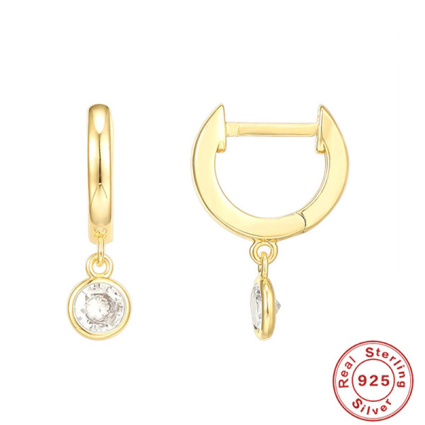 925 Silver Gold-Tone Dangle Hoop Earrings