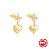 Gold-Plated Heart Star Dangle Earrings