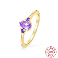 Gold-Plated Amethyst Prong Ring