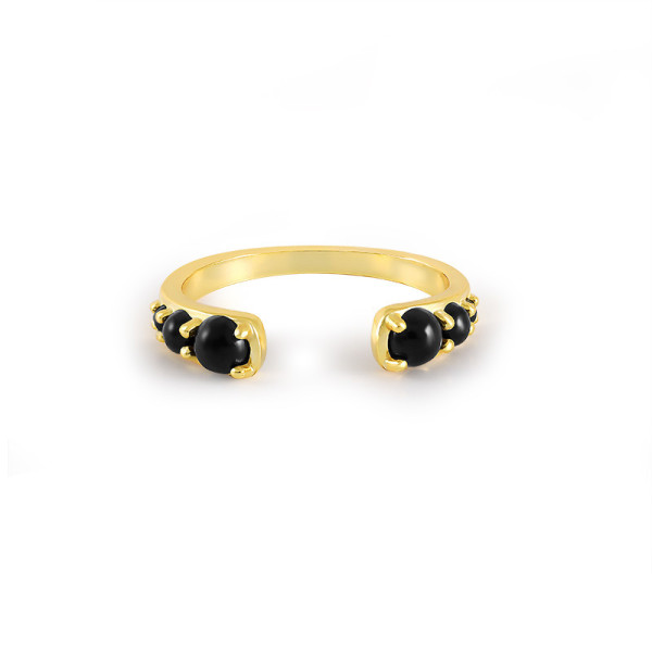 Gold Finish Open Band Ring with Onyx
