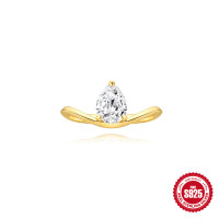 925 Silver Pear Cut Gold-Tone Solitaire Ring