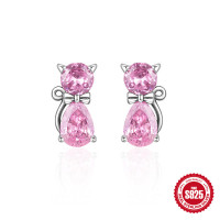 Silver Cat Motif Stud Earrings