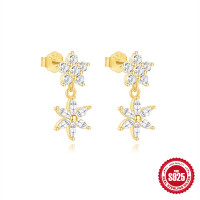 Gold-Tone Floral Dangle Earrings with CZ