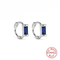 925 Silver Huggie Earrings with Blue Stone