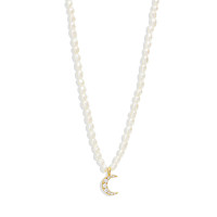 Gold Crescent Moon Pearl Necklace