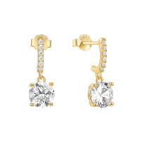 Gold Prong-Set Cubic Zirconia Drop Earrings
