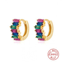 Gold-Plated Multicolor Stone Huggie Earrings