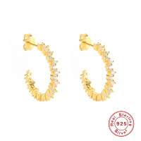 Gold-Plated Crystal Medium Hoop Earrings