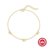 Gold-Finished Bow Motif Chain Bracelet