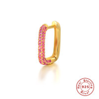 Gold-Finish Pavé Pink Huggie Earring
