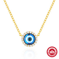 Gold Evil Eye Halo Pendant Necklace