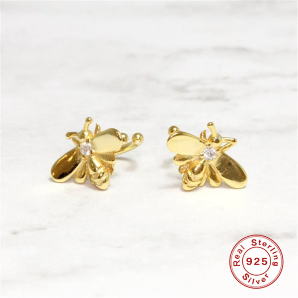 Gold Bee Motif Stud Earrings