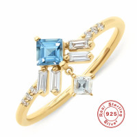 925 Silver Blue Topaz Geometric Statement Ring