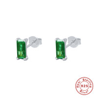 925 Silver Green Stone Stud Earrings