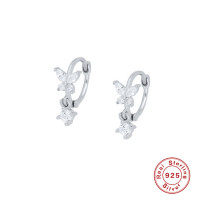 925 Silver Floral Cubic Zirconia Huggie Earrings
