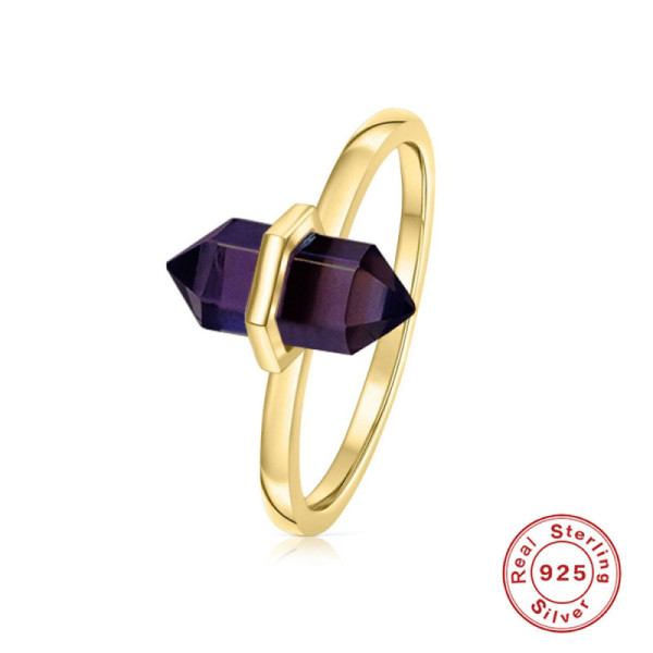Gold-Finished Amethyst Geometric Ring