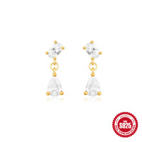 925 Silver Gold-Tone Crystal Dangle Earrings