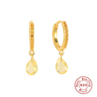 Gold-Finish Citrine Drop Huggie Earrings