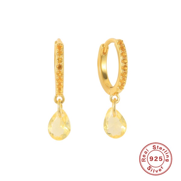 Gold-Finish Citrine Drop Huggie Earrings