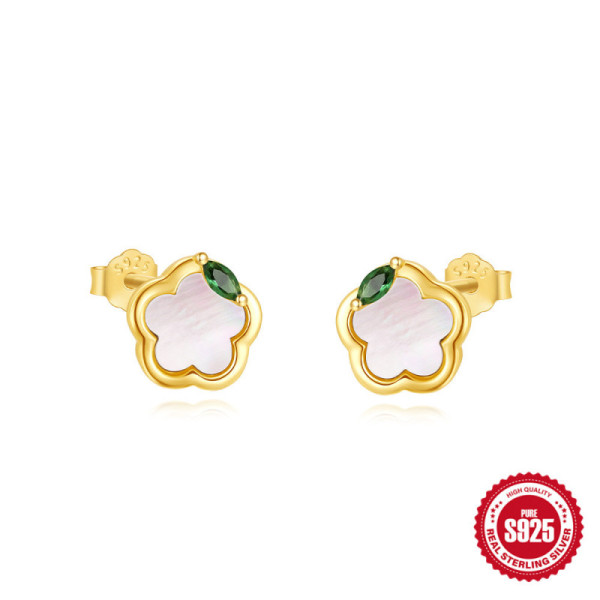 925 Silver Floral Stud Earrings with Green Stone