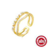 Gold-Plated Adjustable Cubic Zirconia Open Ring