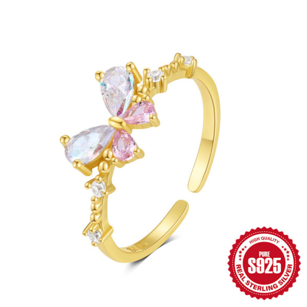Gold-Finish Butterfly Gemstone Ring