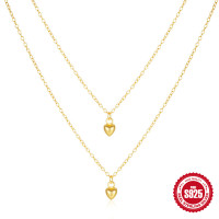 925 Silver Gold-Tone Layered Heart Pendant Necklace