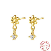 Gold-Tone Floral Dangle Earrings with CZ