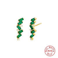 Two-Tone Green Stone Climber Earrings